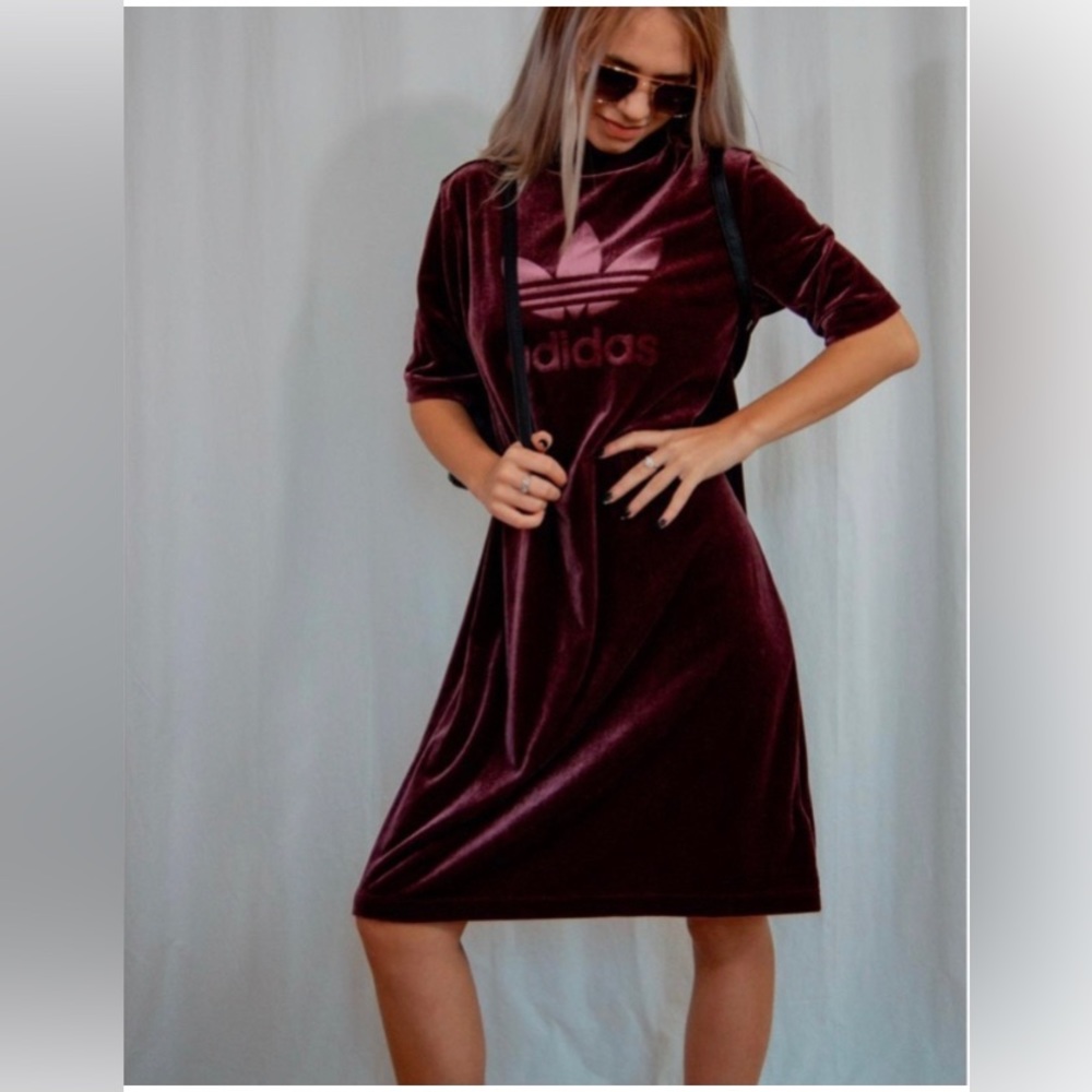 Adidas Velvet Vibes Maroon Mini Dress Small - Picture 5 of 10